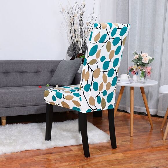 Spandex Stretch Dining Chair Cover Foliage Print Washable Dining Chair Protector - Picture 3 of 6